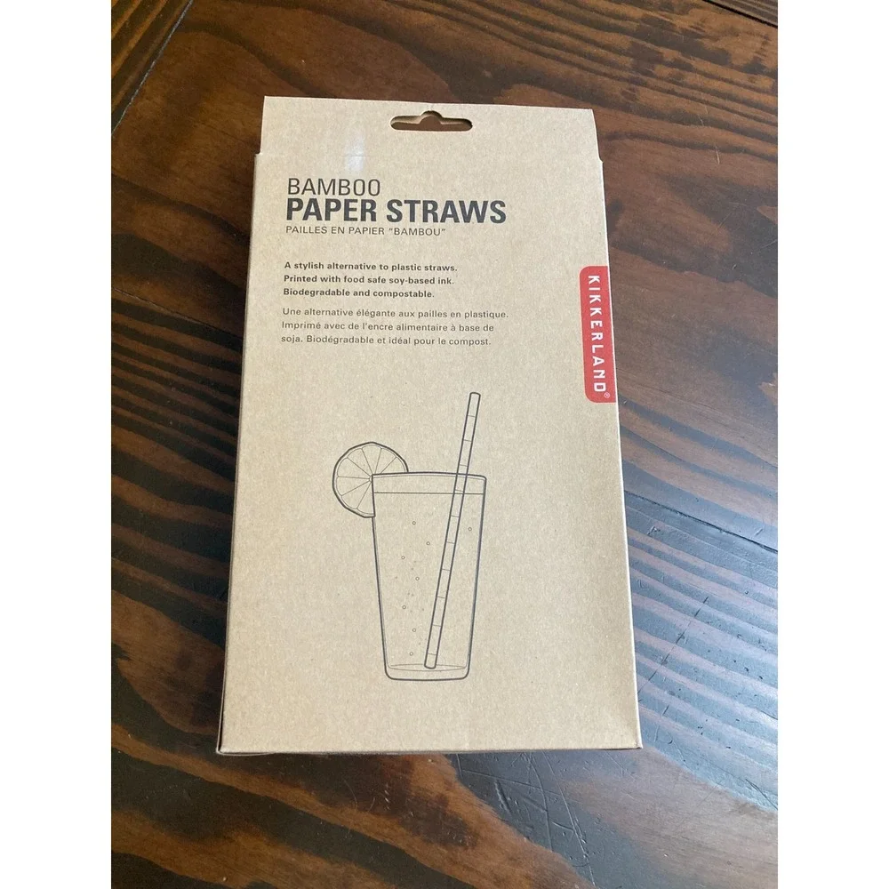 Kikkerland Bamboo Paper Straws Biogradeable Compostable - New in Package